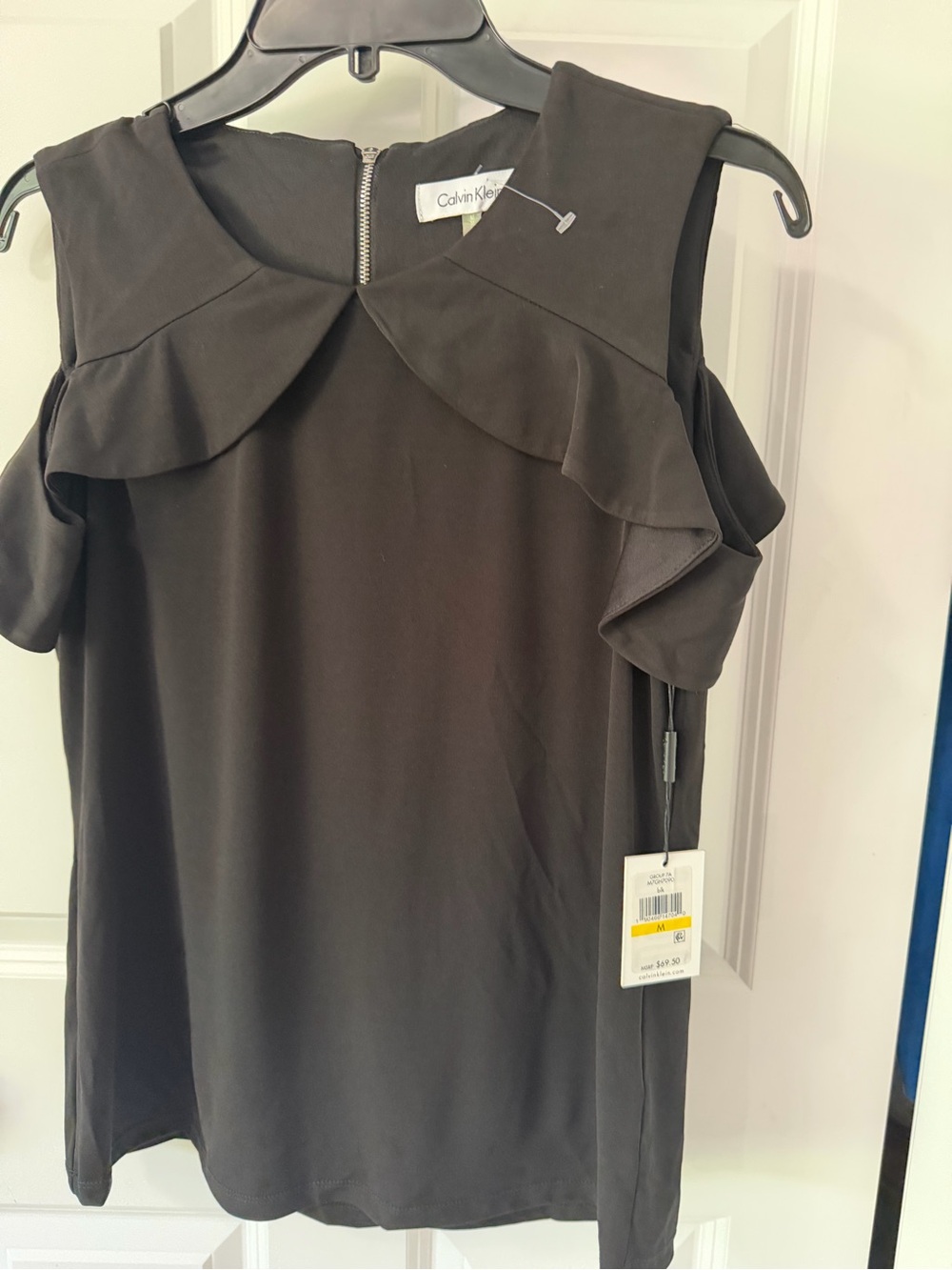 Calvin Klein Black Ruffle-Sleeve Women's Top